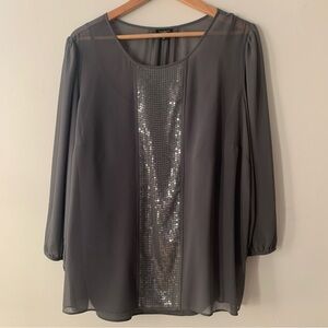 Talbots Gray Sheer Blouse with Sequin Center Panel